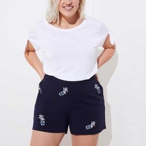 NWT LOFT Plus Size Embroidered Pineapple Shorts